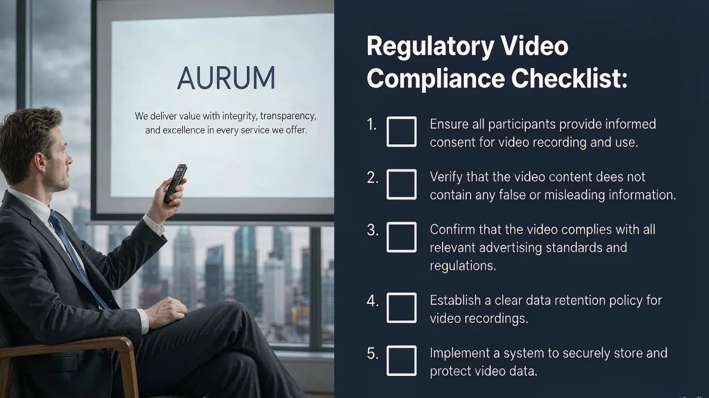 Split view of a brand video frame and a compliance checklist used to review AI-generated commercial video.