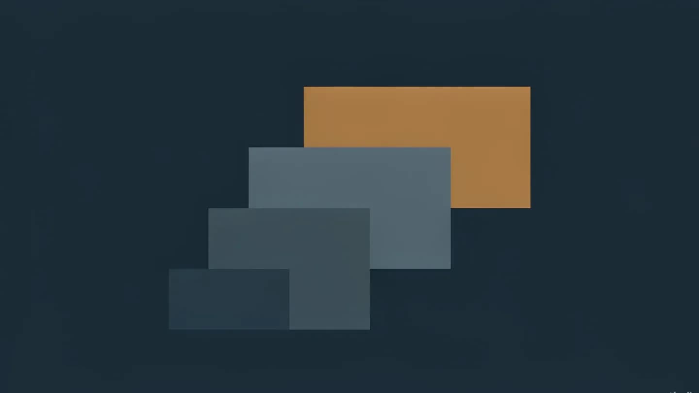 Four flat horizontal rectangles stacked like a rising staircase on a single deep navy field, stepping up from a dark slate block at the bottom to a warm amber bar at the top.