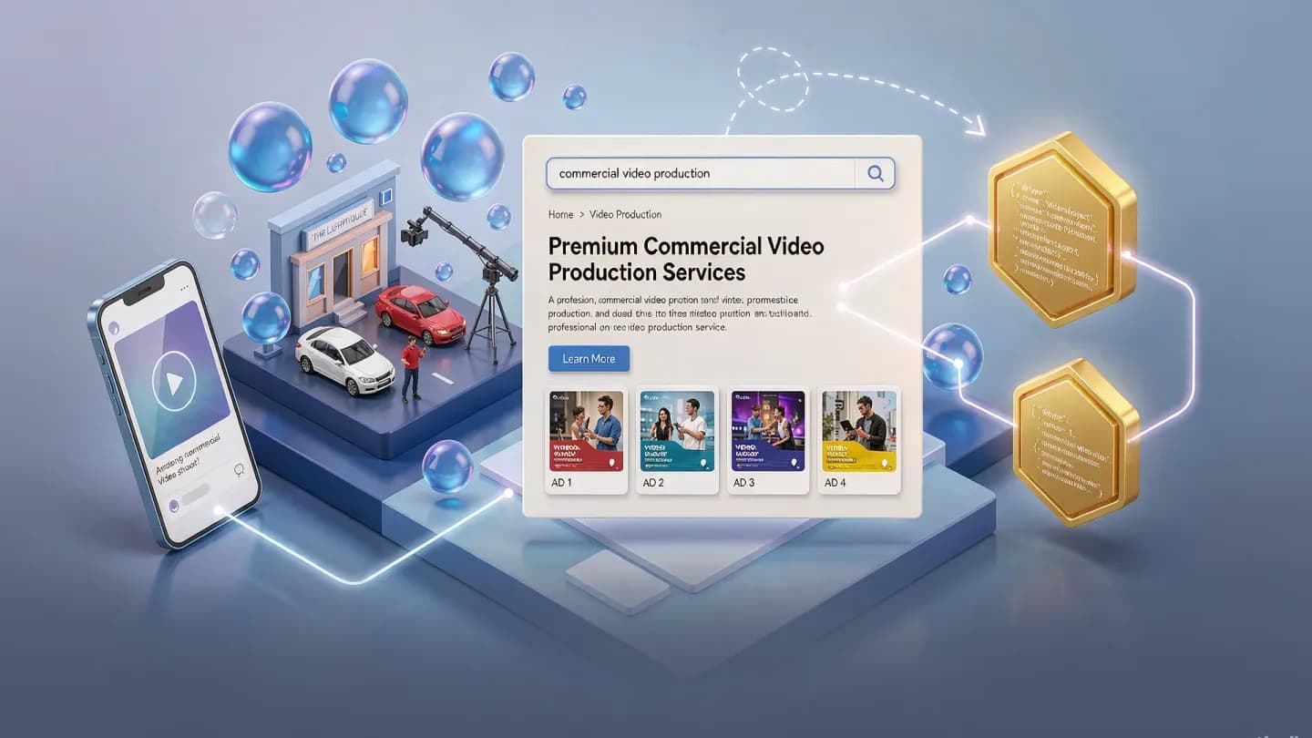 A commercial video clip connected by structured-data tags to a search results video carousel