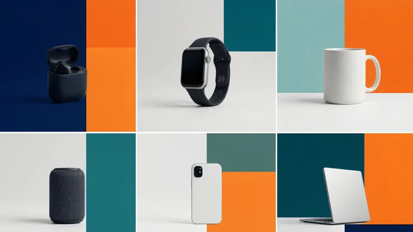Grid of nine AI-generated video ad variants sharing consistent brand color blocks