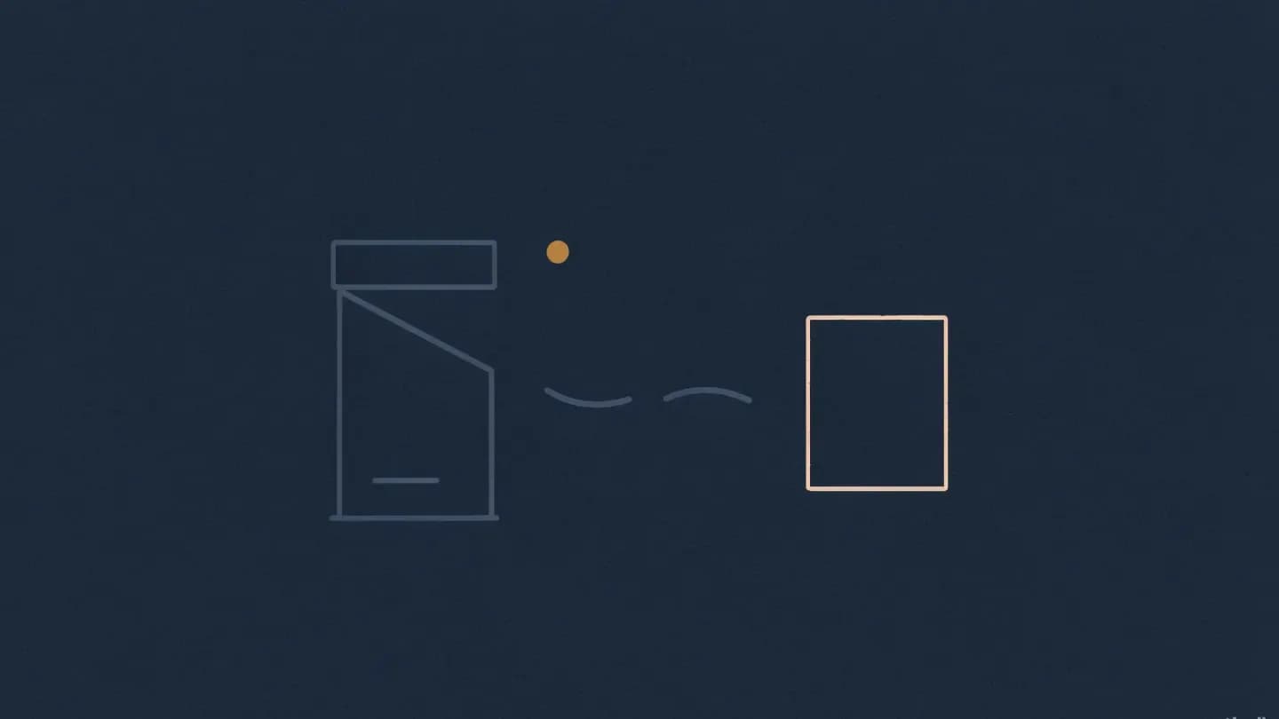 Minimal flat illustration of a film canister linked to a frame outline with a visible gap in the line between them