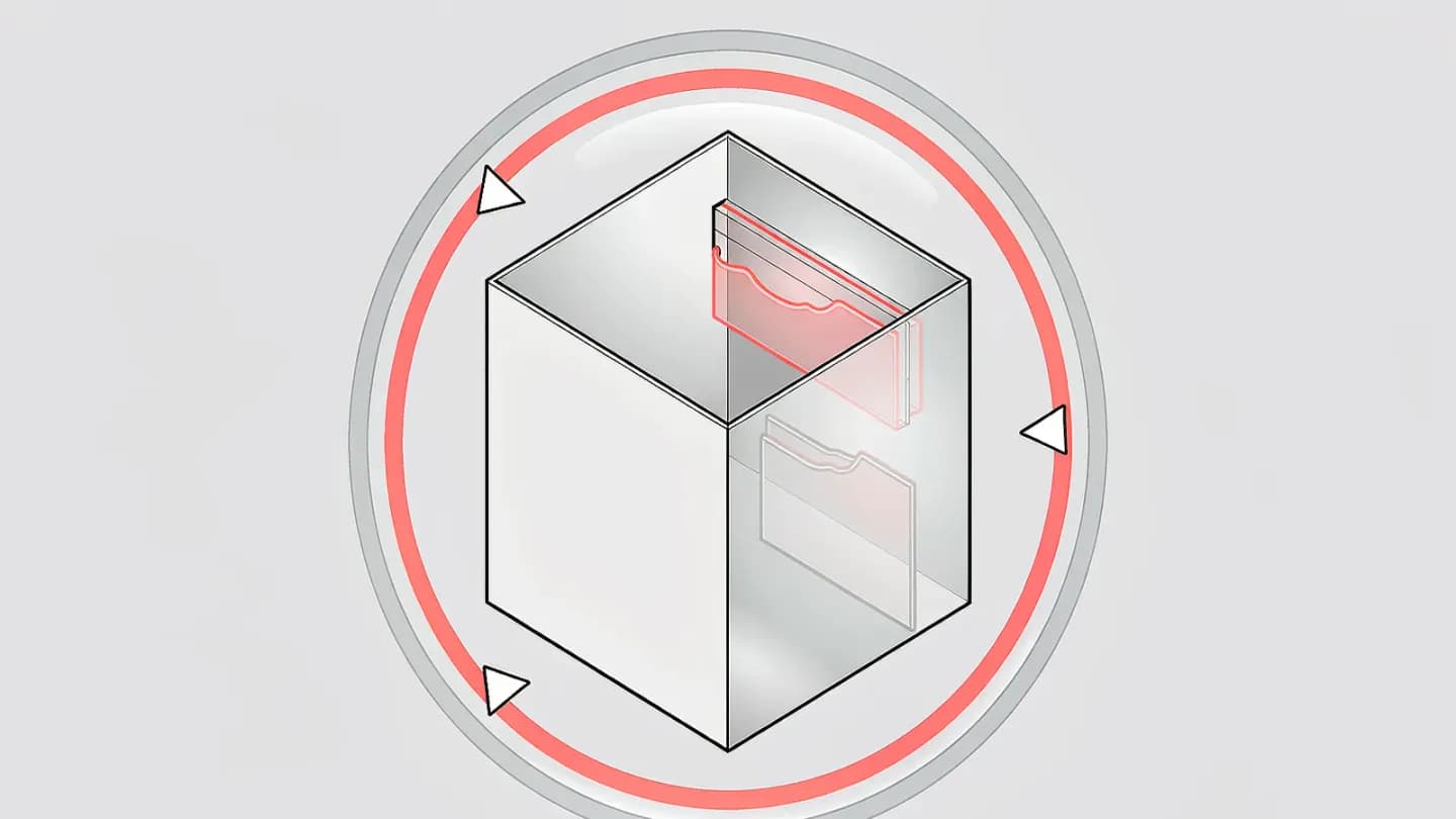 A product box outline under a magnifier with three markers flagging structural defects.