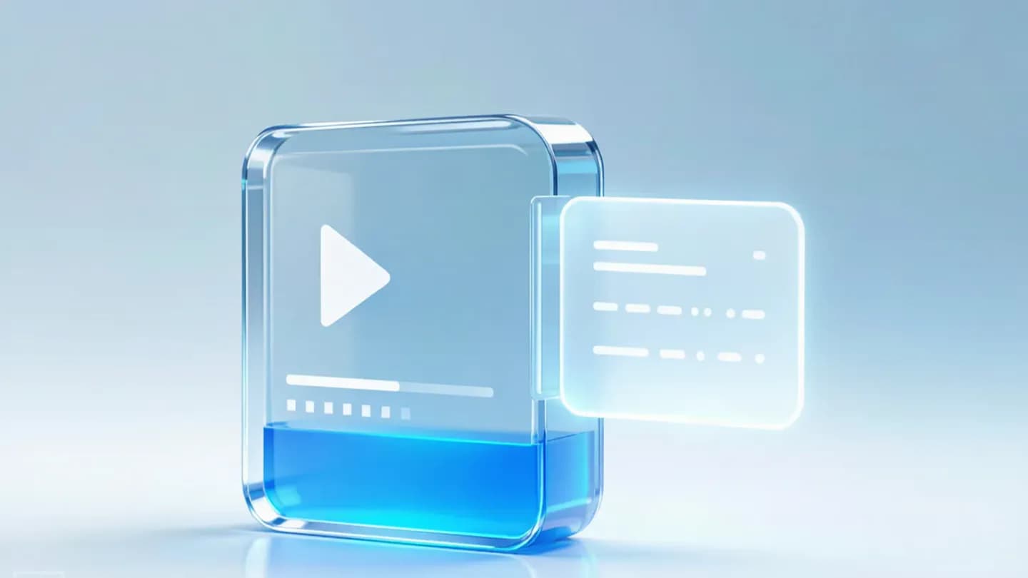 An abstract video file with a glowing credential label representing machine-readable disclosure.