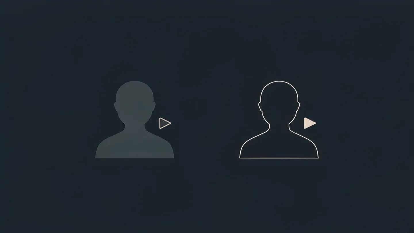 A solid silhouette and an outlined silhouette each beside a small play button on a deep navy field