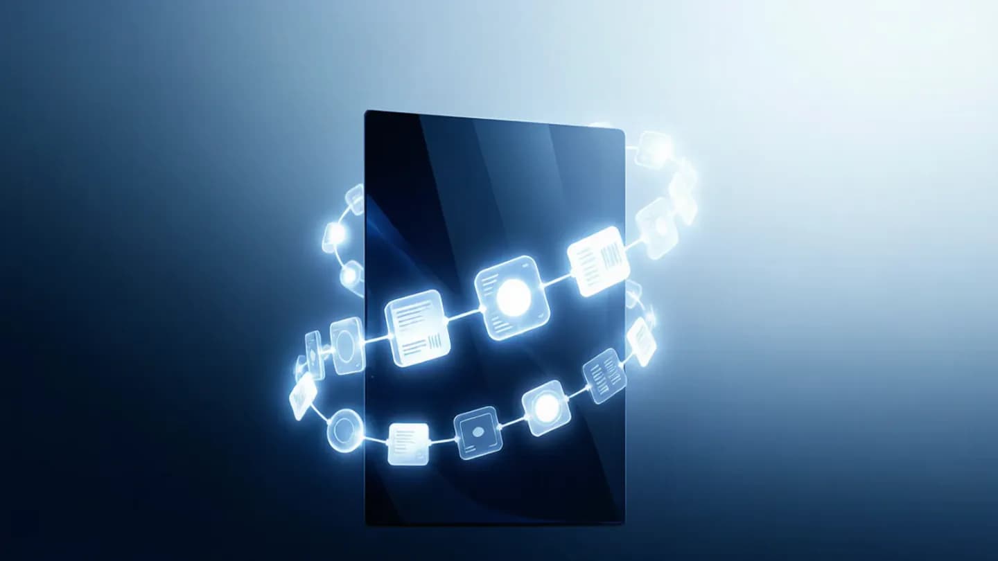 An abstract visualization of a C2PA content credentials provenance manifest around a video clip