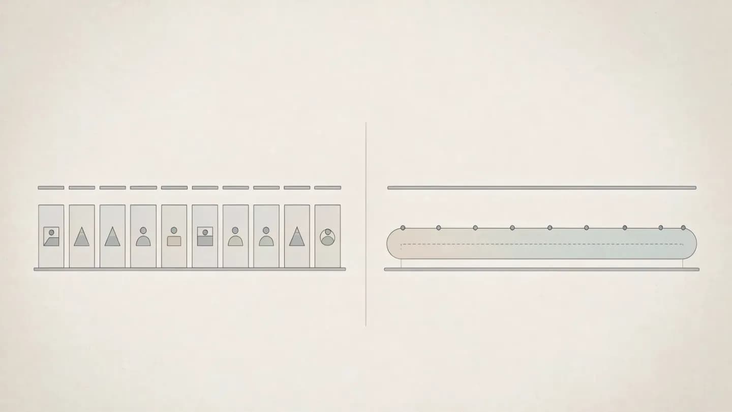 Infographic comparing stitched 30-second clips to one continuous timeline