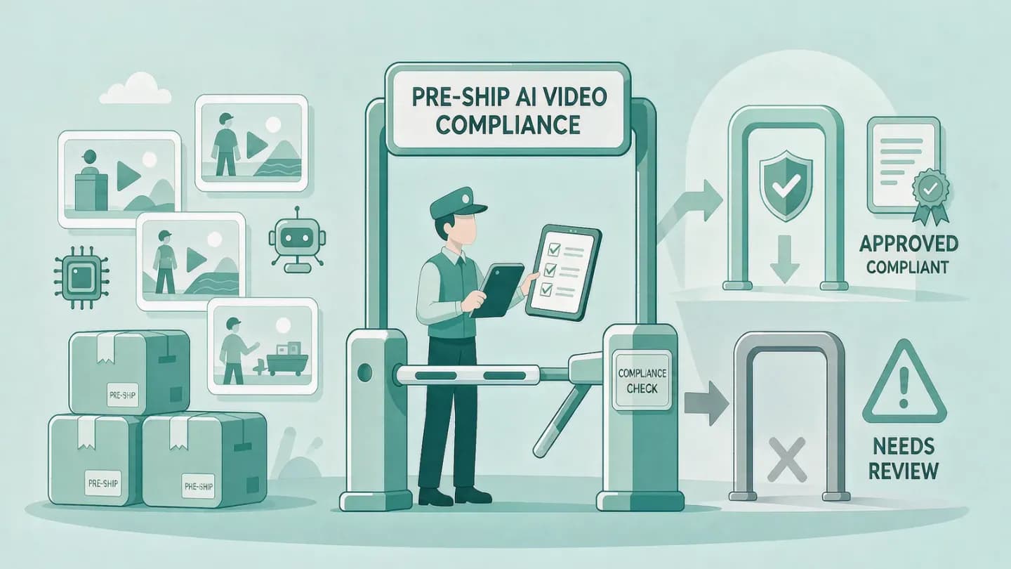 Checkpoint icon representing a pre-ship compliance gate for AI video.