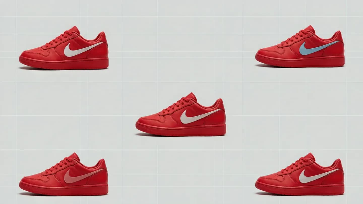 Five inconsistent AI renders of one product illustrating brand drift