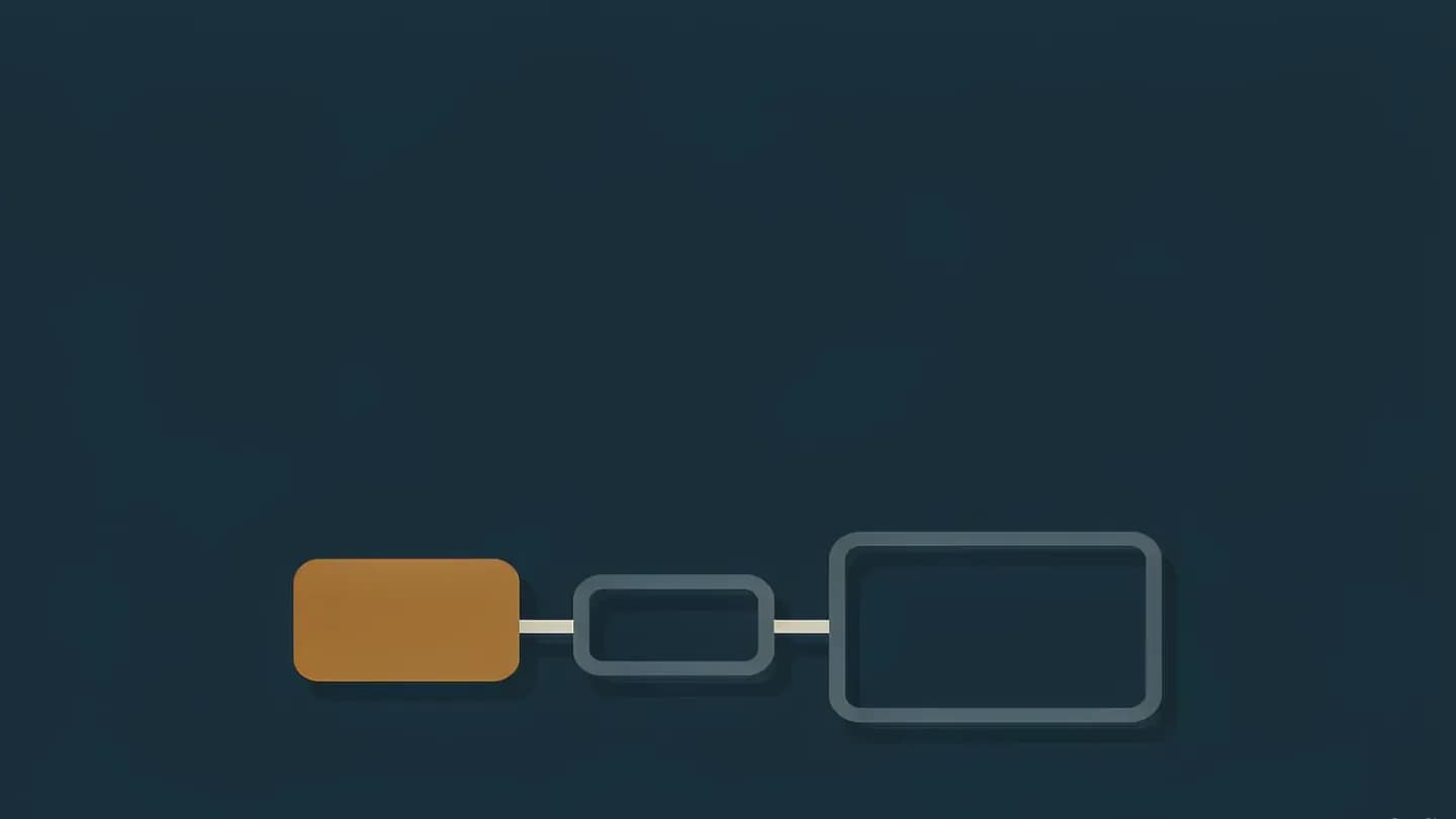 Three connected rectangles in a chain with the middle one filled amber on a deep navy field