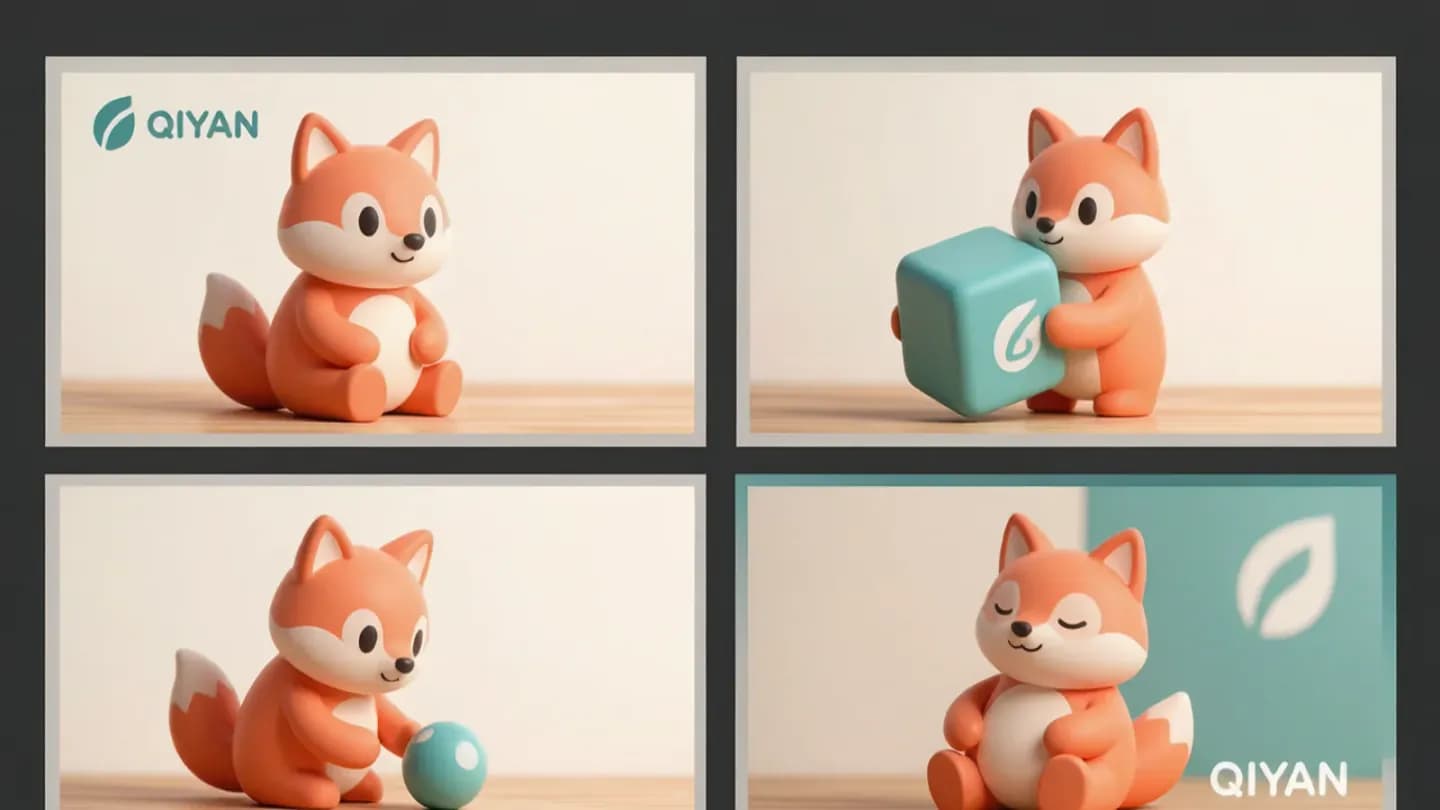 A storyboard showing one consistent brand character produced by a fine-tuned model