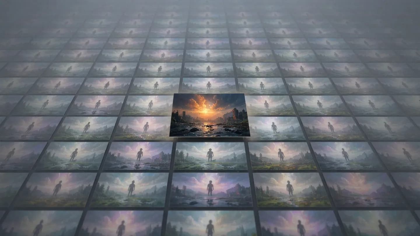 One refined cinematic frame rising above a sea of generic AI video thumbnails