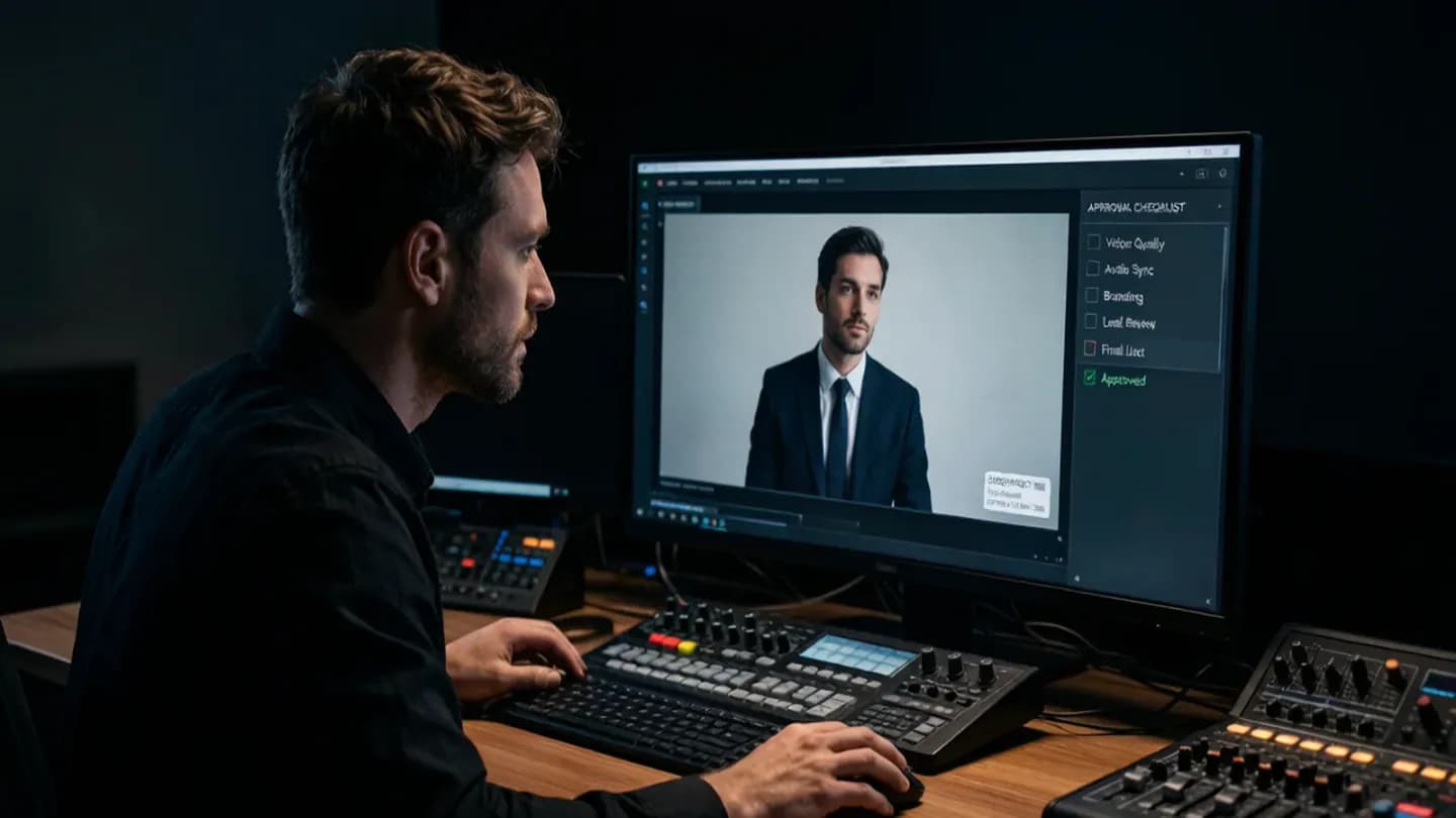 A producer reviewing a fine-tuned video frame against a provenance and approval gate