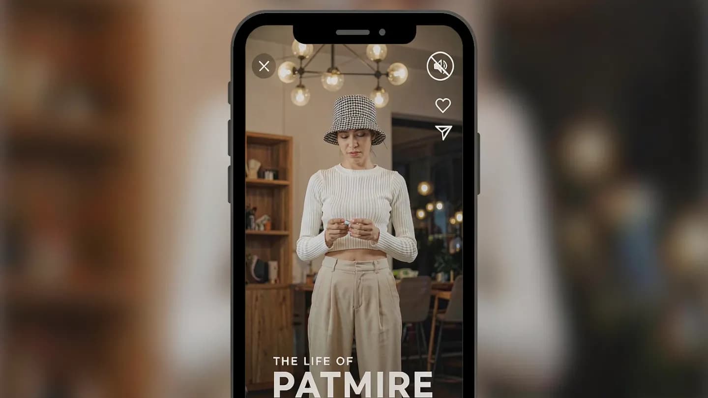 Phone showing a short-form brand video with a burned-in caption in a social feed