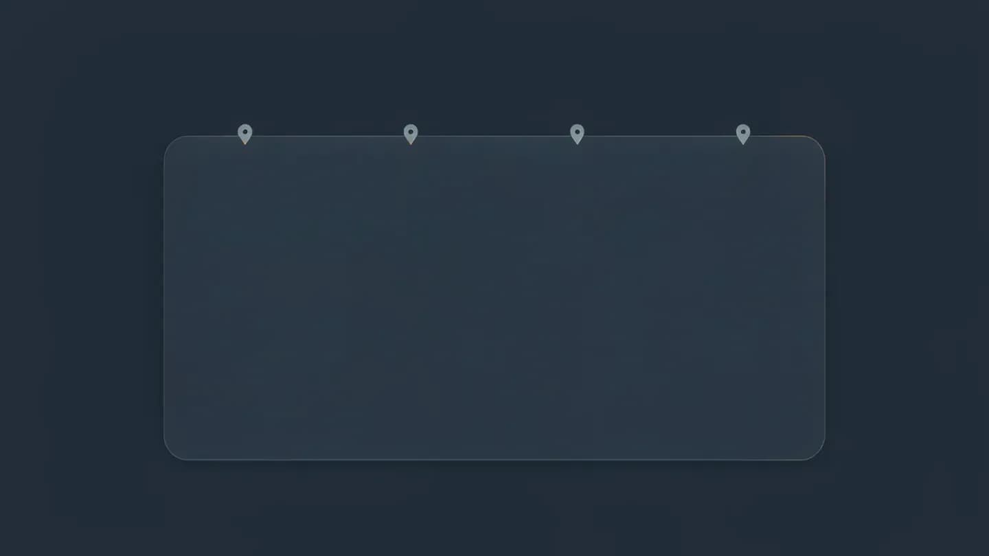 Flat muted navy panel with four small location pins along the top edge and a completely empty interior