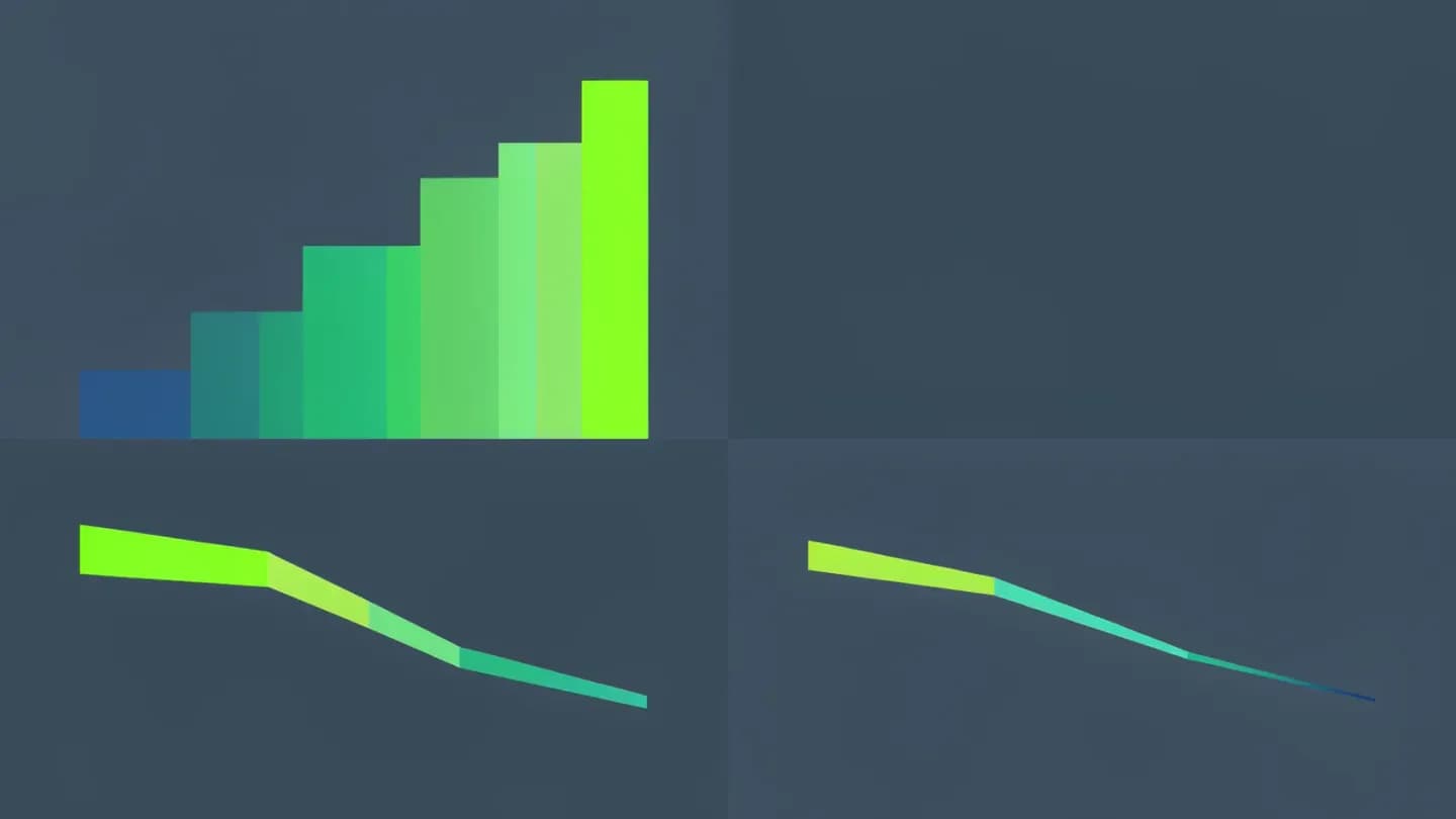 Two-panel bar chart: rising view-count bars beside falling engagement and revenue lines.