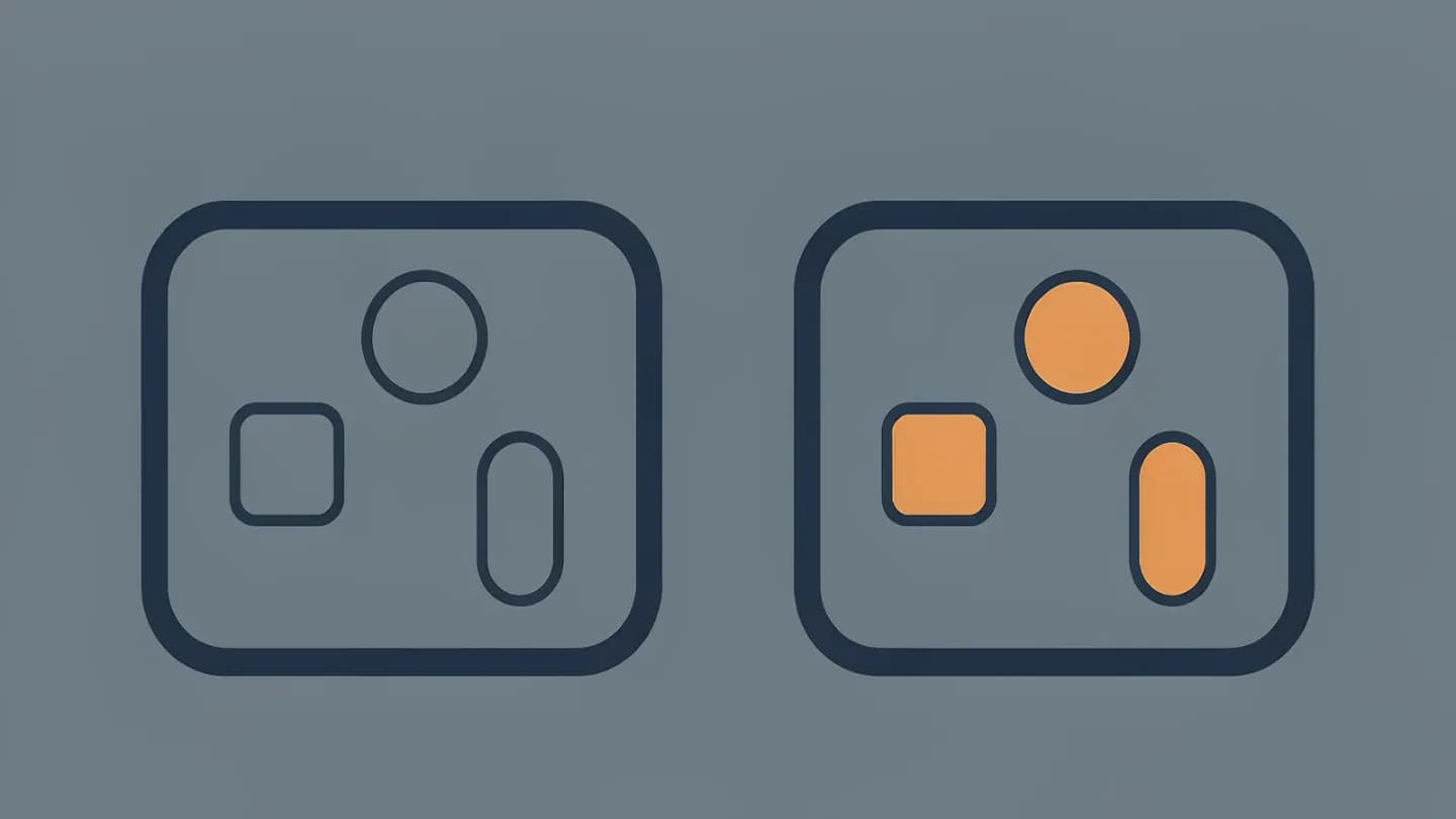 Flat vector pair of identical heavy-bordered frames, one holding empty slots and the other showing those slots filled