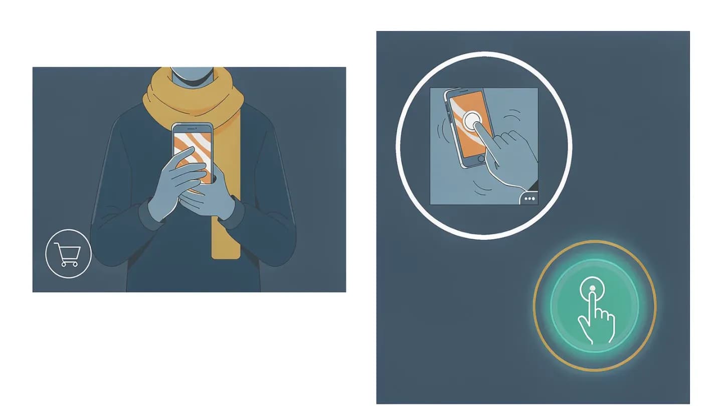 Diagram comparing a static product page with a shoppable product page that has an in-clip buy button