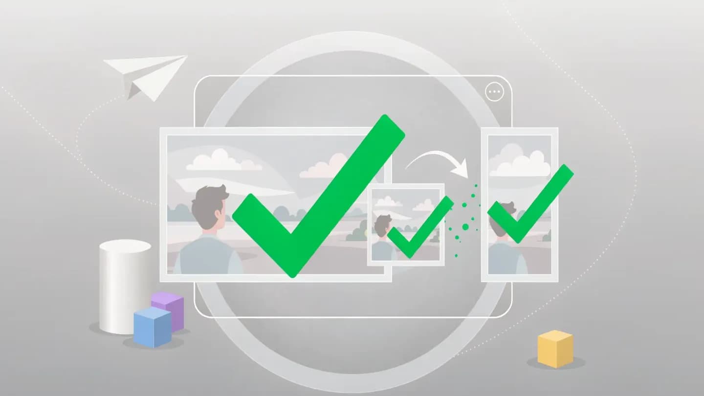 An approved master video splitting into square and vertical platform-generated versions