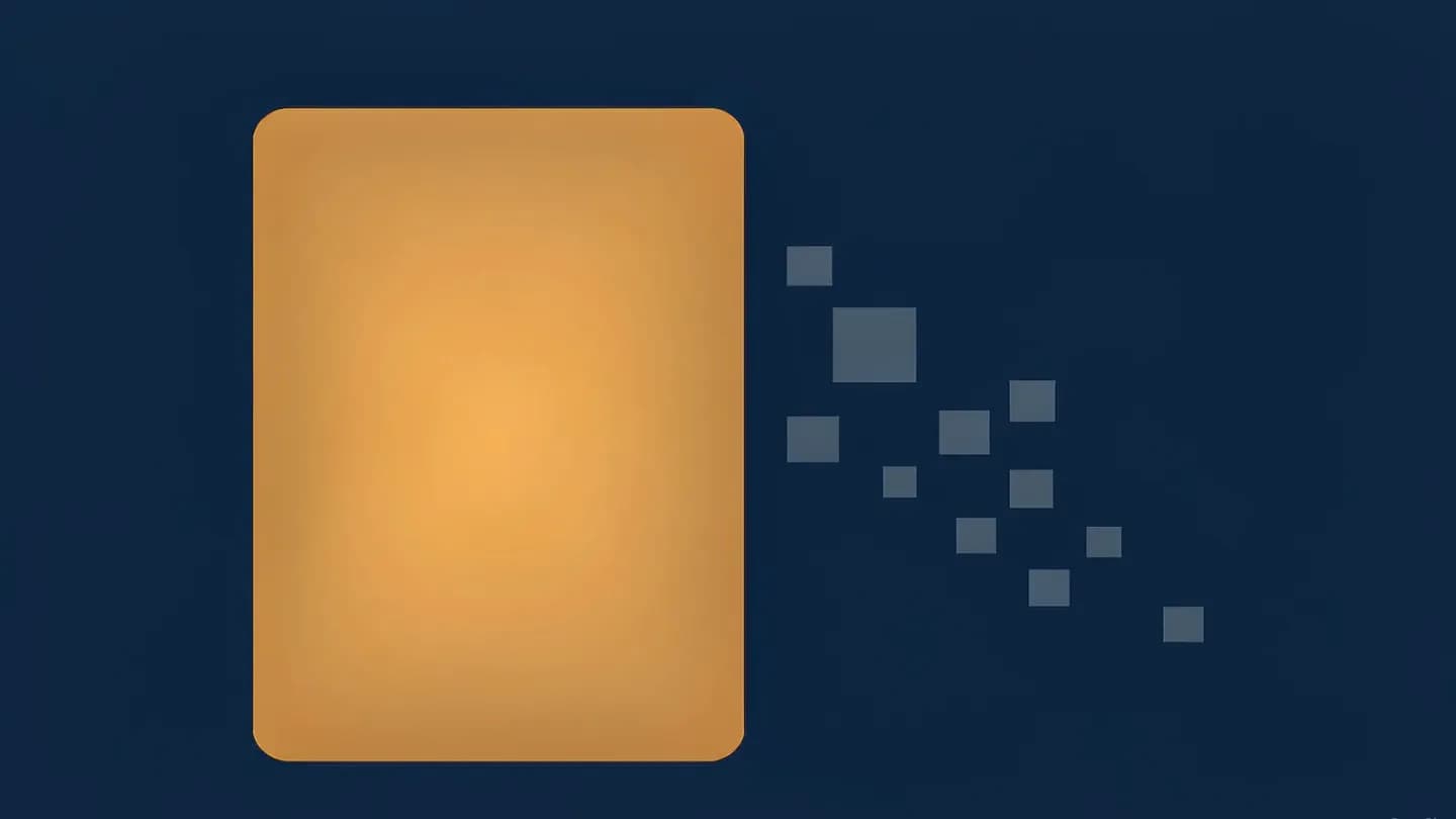 One large amber rectangle facing a scatter of tiny grey squares on a deep navy background.