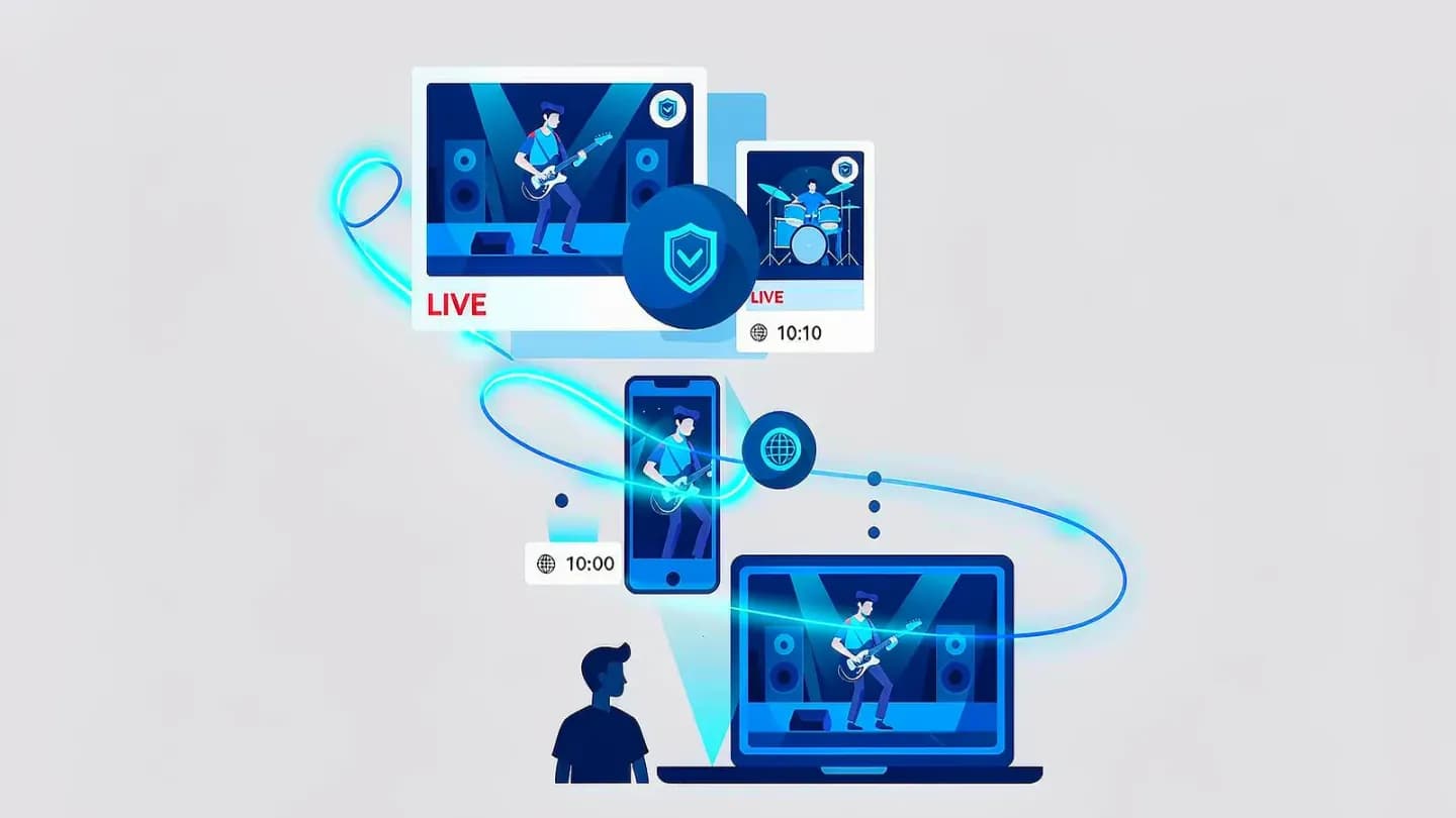 Chain of AI-generated video clips tagged with provenance badges and linked by a unified identity line