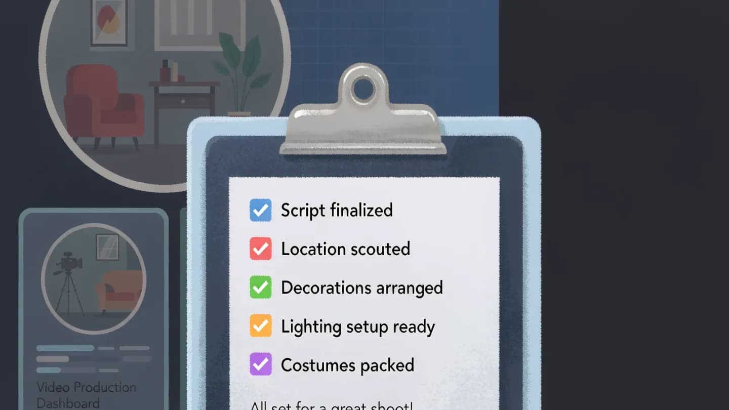 Checklist clipboard overlay on a video production dashboard representing the data-readiness gate