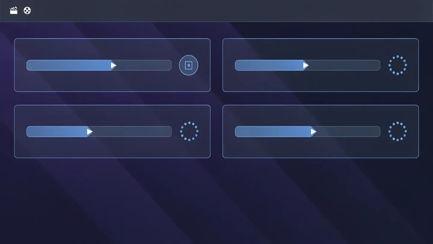 Dashboard with parallel AI video render jobs shown as progress bars