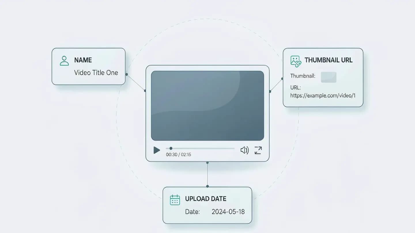The three required VideoObject fields orbiting a video player