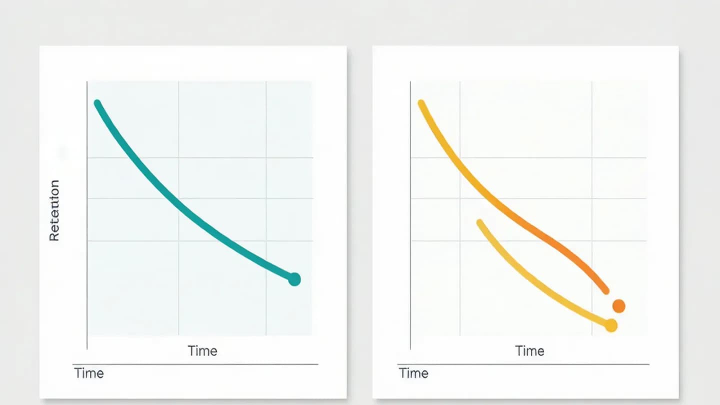 A flat infographic comparing retention curves across TikTok, YouTube, and Reels