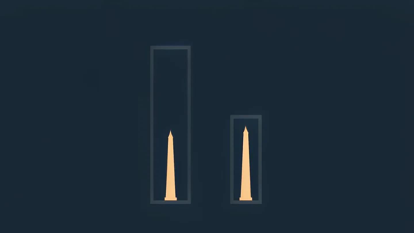 Two equal amber towers appear unequal because each sits in a differently sized frame