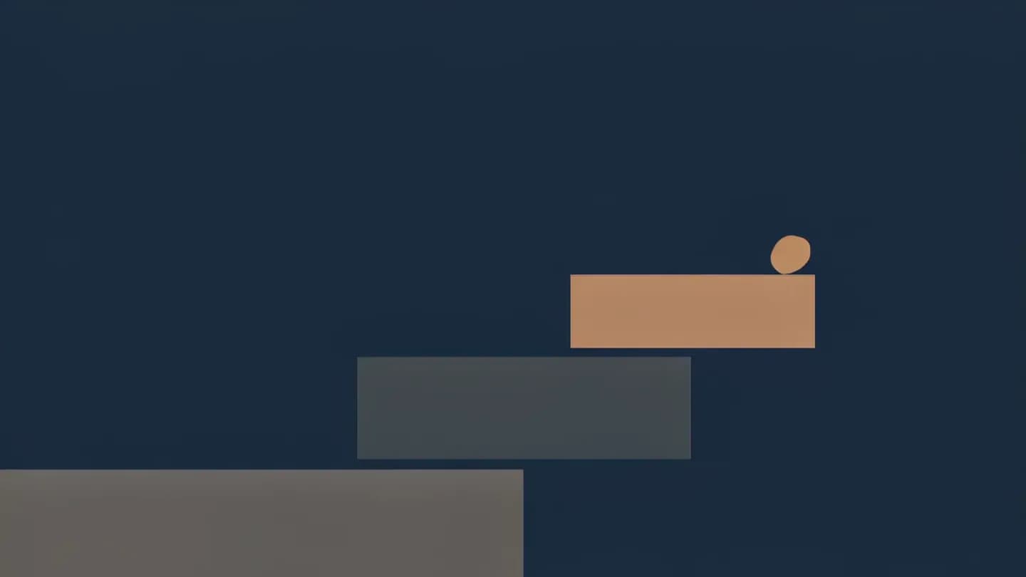 Three wide steps rising left to right with a single dot on the highest step