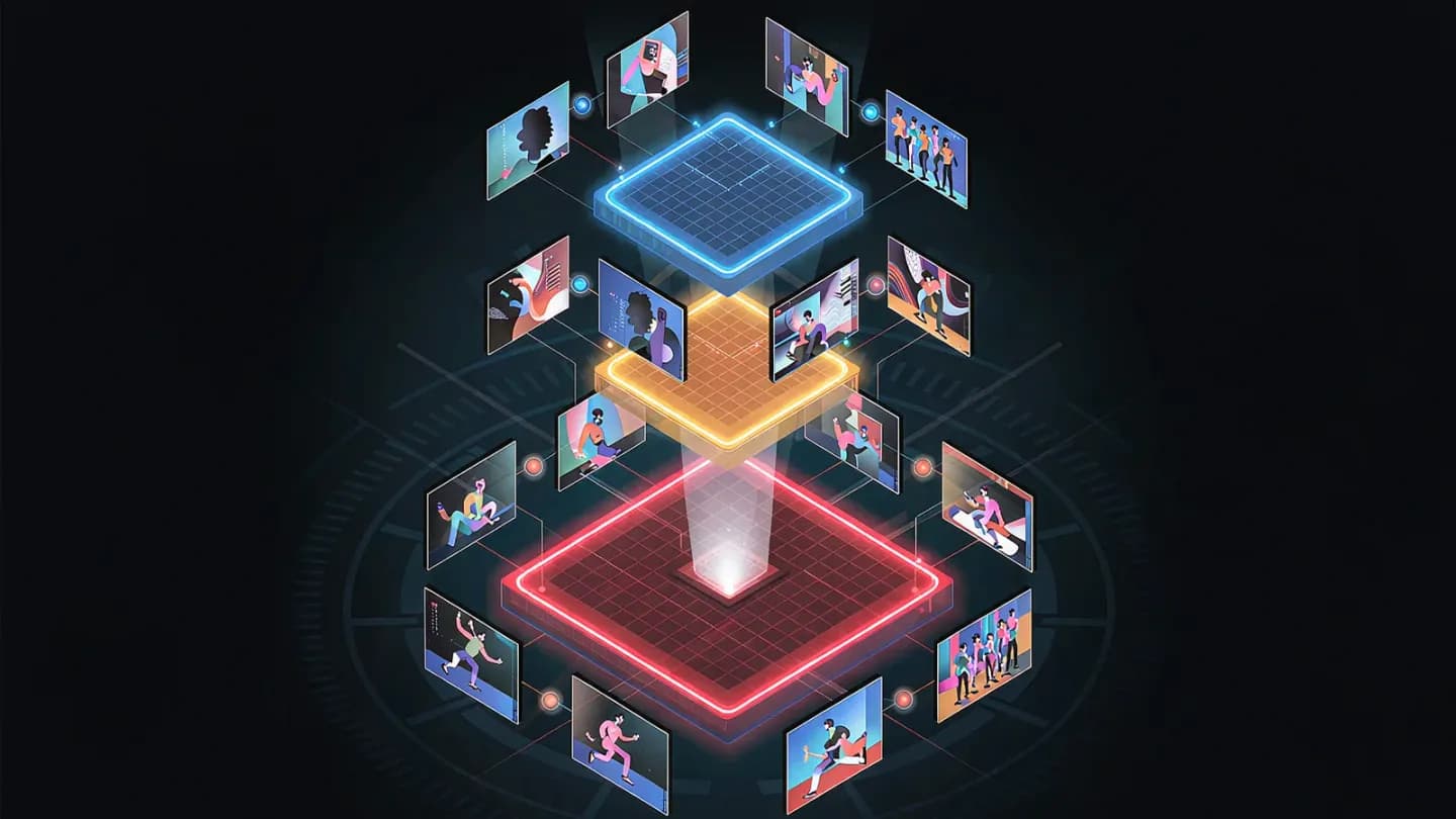 Three glowing platform tiers representing the dominant text-to-video model segments