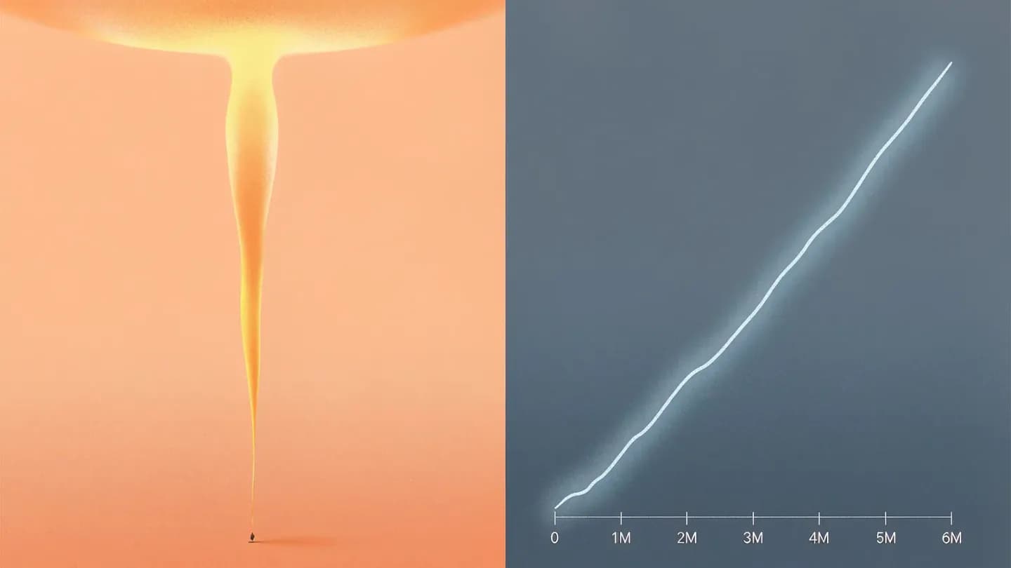 A short-lived spark contrasted with a line that keeps compounding over six months