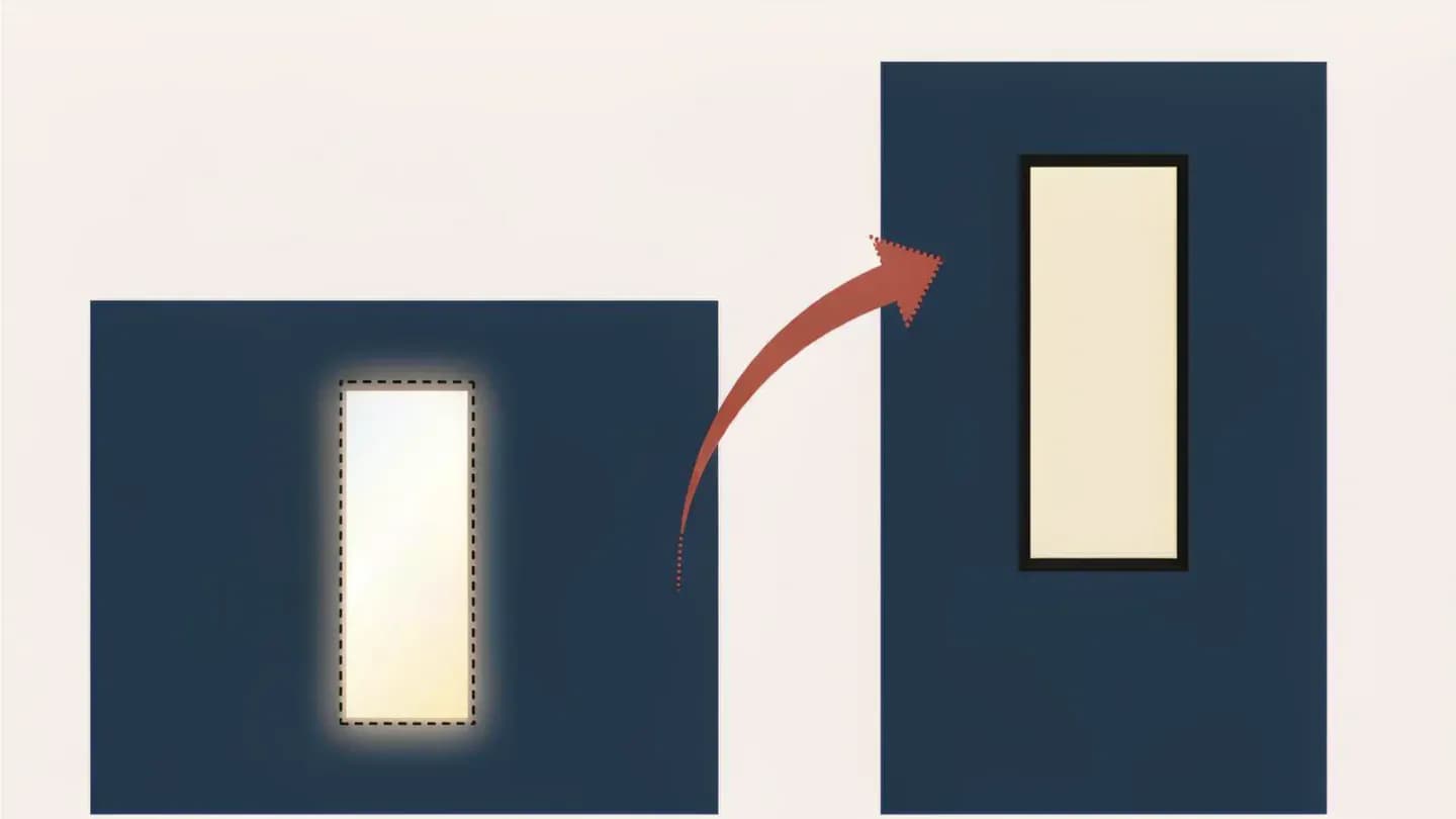 Editorial diagram of a soft dashed vertical window inside a wide frame next to a crisp solid vertical window inside a taller frame