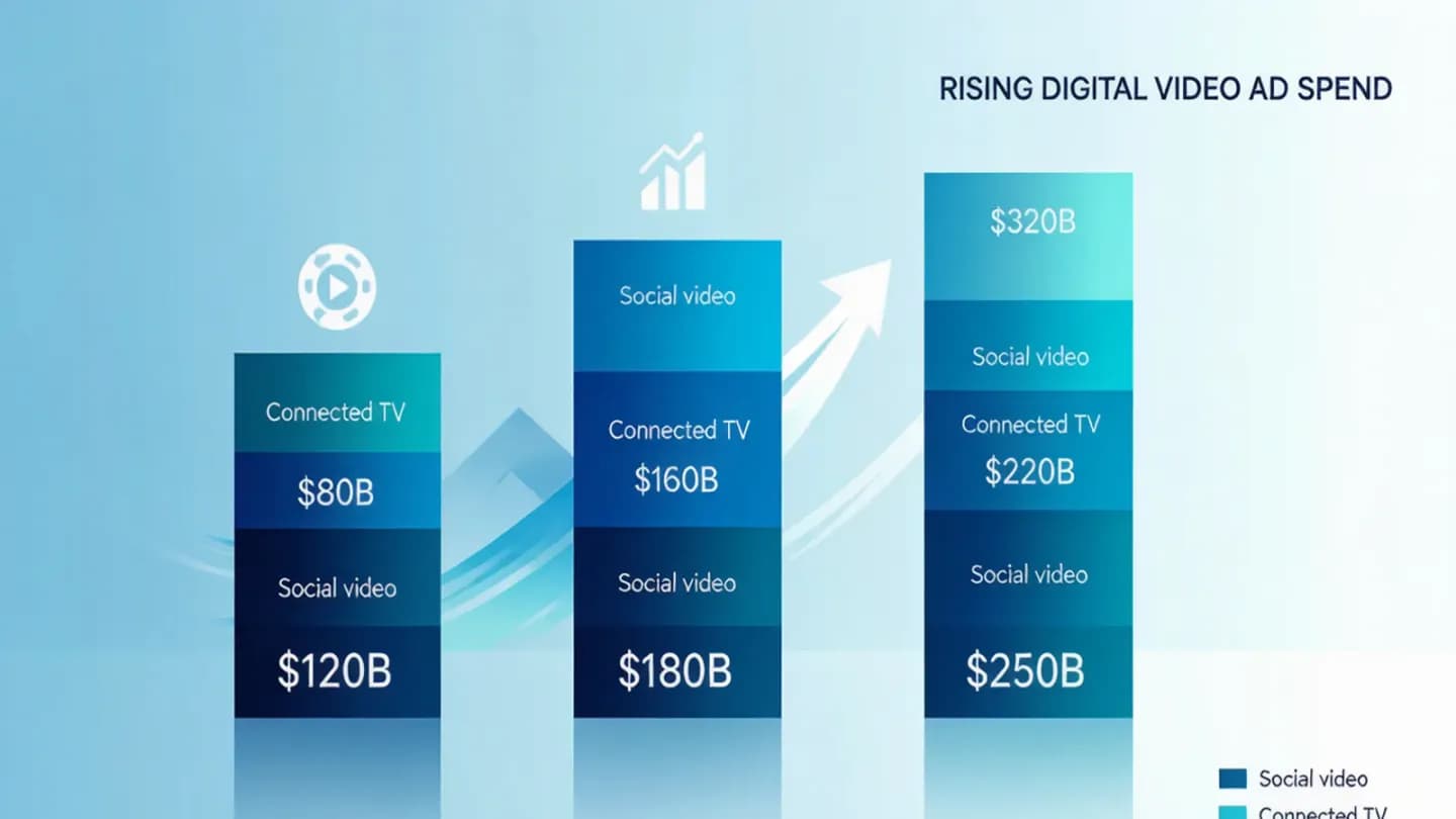 An infographic showing digital video ad spend rising across formats