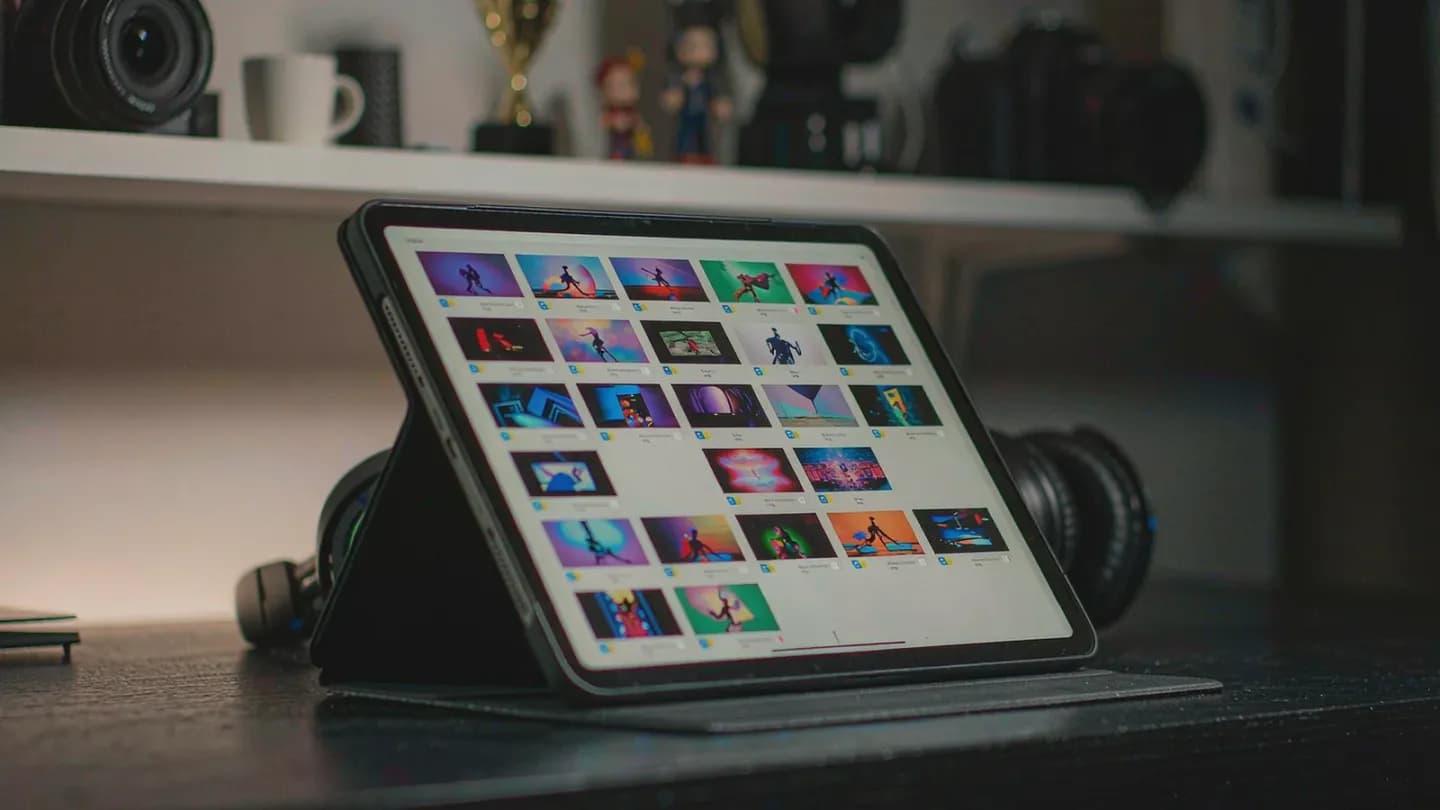 Labeled video asset variants with provenance tags on a tablet
